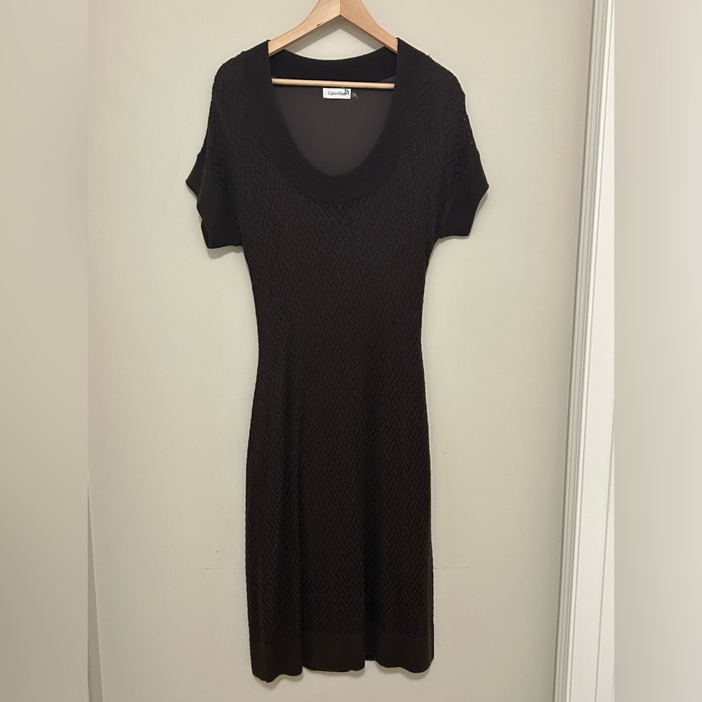 Calvin Klein Dark Brown Knit Midi Dress Women’s Size Large